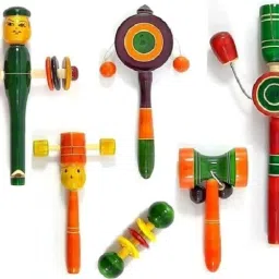 wooden hand crafted rattle set for kids, non toxic - pack of 6 Rattle-image-31