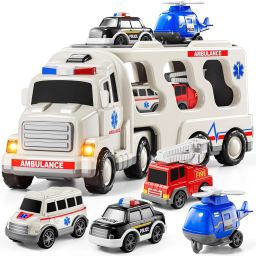 Ambulances Toy Helicopter Fire Truck Police Car Ambulance Firction Power Car-image-21