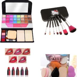 Fashion makeup Kit for Girls + 7 pcs Makeup Brush + Menow 6 Pcs Puff Set +Lipstick Combo Set 5 fabulous Shades in 1 Red Edition Matte Finish Lipsticks-33