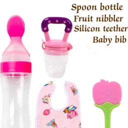 Baby spoon feeder with nibbler, Fruit teether, fruit nibbler ( pink colour ) - silicone-9