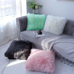 Set of 4, Microfiber Material, Fur Cushion Pillow for Sofa/ Cars Microfibre Solid Lumbar Pillow Pack of 4-15