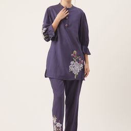 MISRI Embroidered Puff Sleeve Top & Trouser Co-Ord Set-image-83