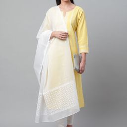 akheri White Chikankari Embroidered Cotton Dupatta-picture-49
