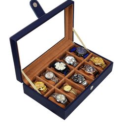 Leather World Unisex 10 Slots Blue Watch Organiser Box-11