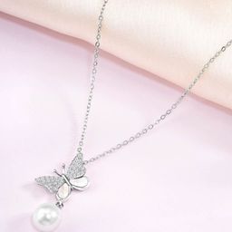 Peora Silver-Plated CZ-Studded Pendant With Chain-image-44