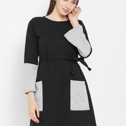 Belle Fille Women Black & Grey Melange Solid Longline Sweatshirt-image-77