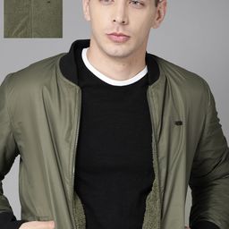 Roadster Men Olive Green Reversible Solid Bomber Jacket-picture-49