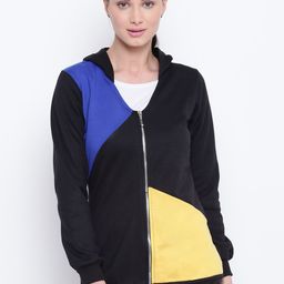 Belle Fille Women Black & Blue Colourblocked Hooded Sweatshirt-image-79