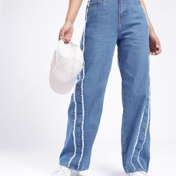 glitchez Women Frayed Detail Baggy Wide-leg High-Rise Jeans-image-31