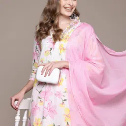 Readiprint Fashions Women Floral Printed Beaded Cotton Kurta with Trousers & With Dupatta-picture-55