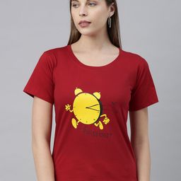 BRATMA Women Red Printed Round Neck T-shirt-image-25