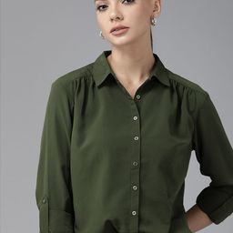 The Roadster Lifestyle Co Women Olive Green Solid Casual Shirt-image-99