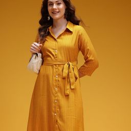 HERE&NOW Striped Belted Midi Shirt Ethnic Dress-picture-52