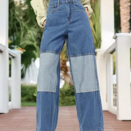 DressBerry Women Street Vibe Colourblock Baggy Jeans-image-81