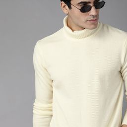 Roadster Men Off White Acrylic Self Design Pullover-image-18