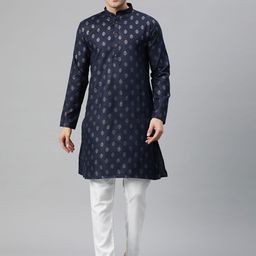 Luxrio Men Ethnic Motifs Printed Mandarin Collar Regular Kurta with Pyjamas-picture-18
