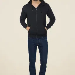 Weardo Navy Blue Solid Hooded Sweatshirt-14