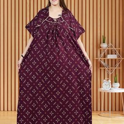 Bindass Female Collection Women Geometric Printed Pure Cotton Maxi Nightdress-image-66