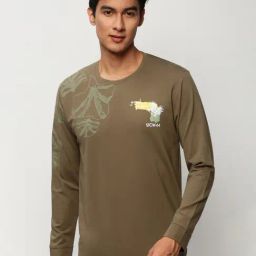 SHOWOFF Olive Slim Fit Printed Sweatshirt-image-90