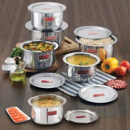 HAZEL Silver Stainless Steel Flat Bottom Patila With Steel Lids Set of - 12 Pieces-image-56