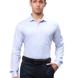 Park Avenue Blue Cotton Slim Fit Self Pattern Shirt-picture-11