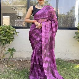 HERE&NOW Tie and Dye Pure Georgette Ready to Wear Saree-picture-30