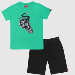 CHILINS Kids Printed Round Neck Pure Cotton T-shirt With Shorts-image-48
