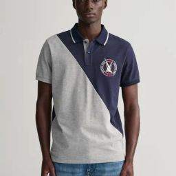 GANT Navy & Grey Regular Fit Cotton Polo T-Shirt-image-5