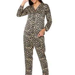 Smarty Pants Black & Beige Satin Print Shirt With Pyjamas-image-38