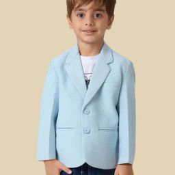 Kids Island Boys Blue Printed Regular Fit Blazer with T-Shirt-image-78