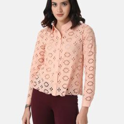 Kazo Peach Embroidered Casual Shirt-image-26