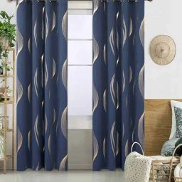 Urban Space Navy Blue Polyester Door Curtain With Tieback & Eyelet-43