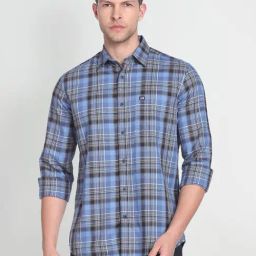 Arrow Sport Blue Cotton Slim Fit Checks Shirt-picture-26