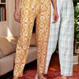 Kryptic Mustard & Grey Cotton Relaxed Fit Printed Lounge Pants - Pack of 2-image-76