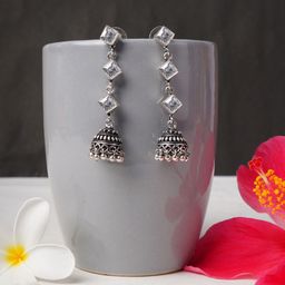 Bamboo Tree Jewels Artificial Stones Studded Oxidised Dome Shaped Jhumkas-image-88
