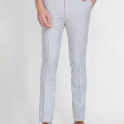 Arrow Grey Slim Fit Check Flat Front Trousers-image-19