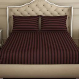 Spaces Stripes Brown Cotton Double Bedsheet with 2 Pillow Covers-picture-1