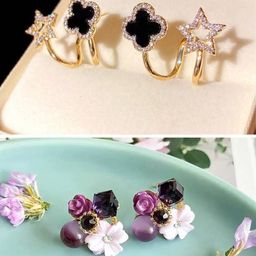 DressBerry Set Of 2 Agate Studded Contemporary Shaped Ear Cuffs-18