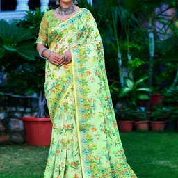 KALINI Floral Printed Woven Design Zari Kota Saree-41