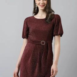 Latin Quarters Maroon Textured A Line Dress-image-44