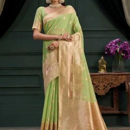 Mimosa Green Woven Saree With Unstitched Blouse-picture-25