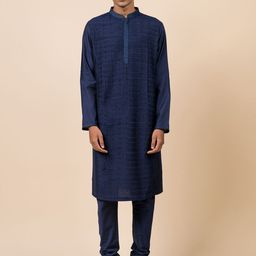 Tasva Men Navy Blue Kurta with Churidar-picture-32