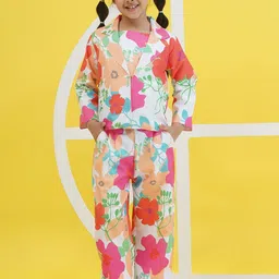 Aj DEZInES Girls Floral Printed Shoulder Straps Pure Cotton Top With Trousers & Blazer-image-42