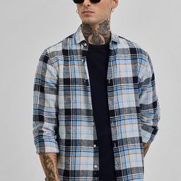 Snitch Men Smart Spread Collar Tartan Checked Linen Relaxed Fit Casual Shirt-image-32