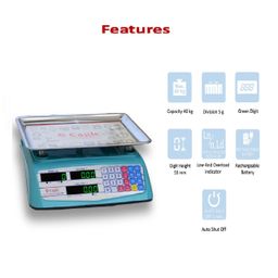 Eagle Counting & Price Computing Weight Machine with 40 kg Capacity for Grocery, Supermarkets, Bakery & Meat Shops, Dual Display, Numeric Keypad,Rechargeable Battery & Tare Function (Blue, EPC-200) image 2