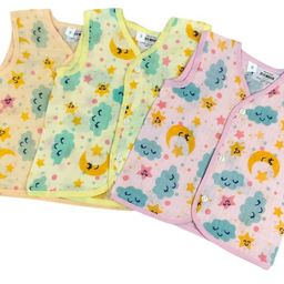 Tiny & Todd Pure Muslin Multi-Colored Moon&Star Printed Button Jhablas - 0-3 Months Pack of 4 Assorted image 1
