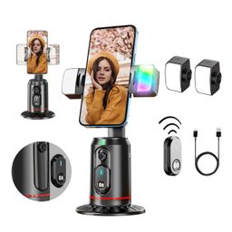 Dravina Al Face Tracking Phone Holder, 360° Rotation Face Body| Gesture Control Tripod Smart Shooting Camera Mount with Remote. No App Required| Rechargeable Battery & 2 Led Color Changing Light image 1