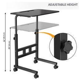 amazon basics Adjustable Height Wooden Table with Wheels | Portable Multipurpose Table | Smooth Rolling Wheels | Perfect Posture Adjustment (Black) image 3