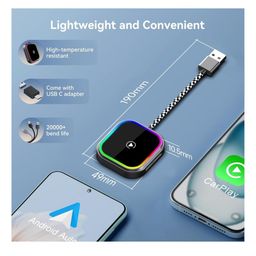 IBIN Wireless Carplay Adapter, Android Auto Wireless Adapter with Beat-Synthed Light, Converts Factory Wired CarPlay to Wireless, Plug and Play Wireless Android Auto Adapters for Car image 2