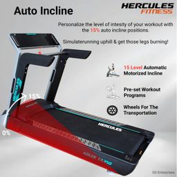 hercules fitness Hercules TA350 4.0 HP / 8.0 HP AC Motor Treadmill with 22 Km/hr Max Speed, 200 kg Max User Weight, 15-Level Auto Incline, Free Installation Assistance image 3